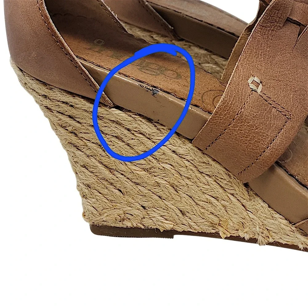 Indigo by Clarks Wedge Sandals 7.5M Wom Brown Leather Espadrille Boho Resortwear